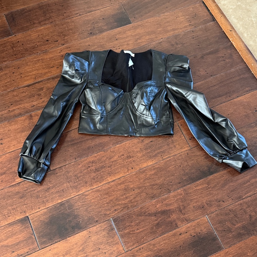 ILLA ILLA Black Faux Leather Puff Sleeve Jacket
